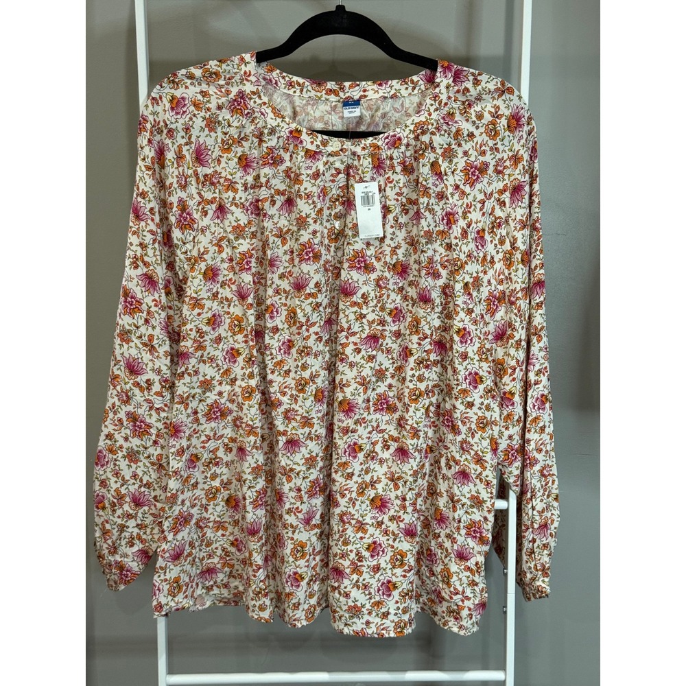 Old Navy Womens 2X Floral Long Sleeve Button‎ Front Blouse NWT Boho Cottagecore